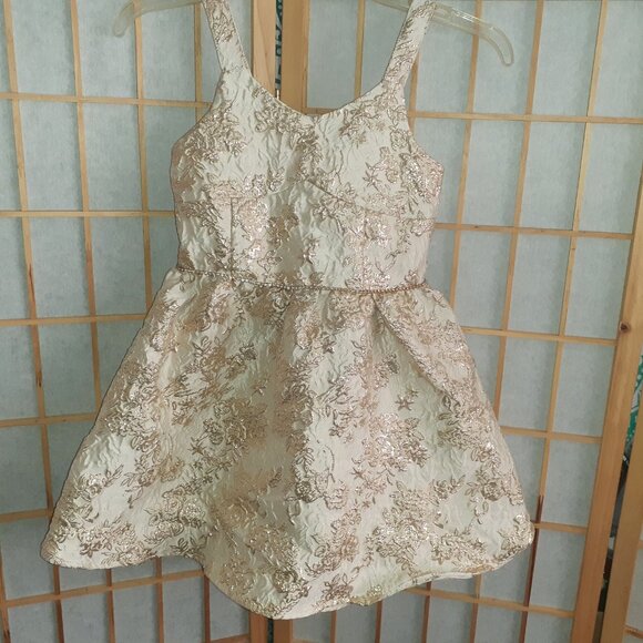 PINK & VIOLET DRESS IVORY/GOLD METALLIC RHINESTONE FLORAL HOLIDAY-GIRLS SIZE 7 - Picture 2 of 4